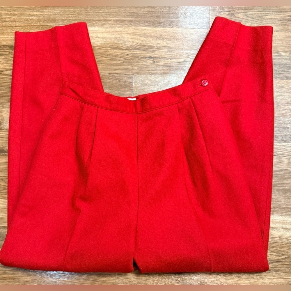 Vintage Red wool high waist classic preppy trousers pants fully lined side zip 6 - Picture 7 of 11